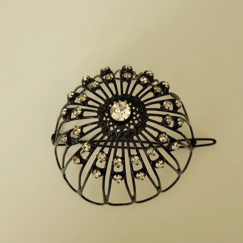 Vintage Black Rhinestone Cage Bun Cover Hair Clip One Size Goth